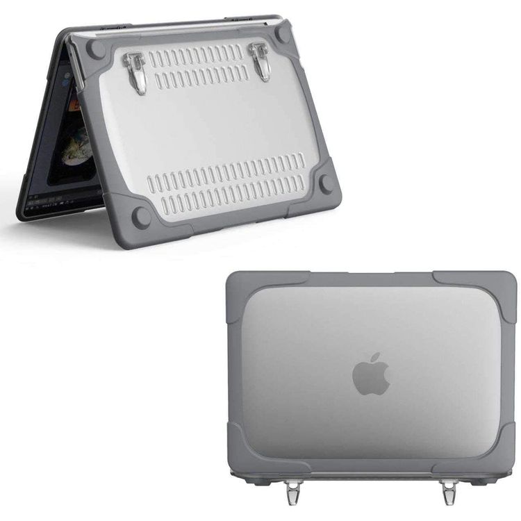غرين جراب درع صدفي ضد الصدمات ، غطاء واقٍ صلب متين مع مسند قابل للطي متوافق مع ماك بوك برو 16 انش(2019) سهولة الوصول إلى جميع المنافذ ، حماية كاملة 360 درجة - رمادي