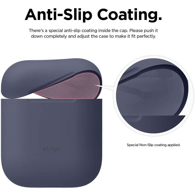 Elago Basic Skinny Case for Apple AirPods 1&2 Generation, Upgraded Premium Silicone, Front LED Visible, Dustproof Protective Cover, Compatibility With Wireless Chargers Jean Indigo