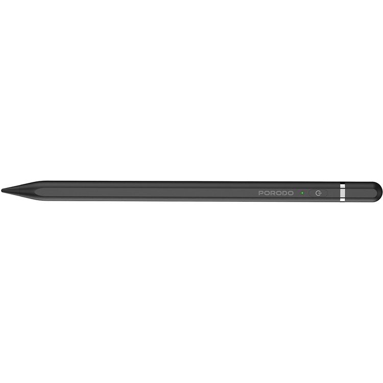 Porodo Smart Stylus Pen for iPad, Replaceable Tip, 1.7mm Tip Size, Type-C Charging Interface, 140mAh Battery Capacity, 40 Minutes Charging Time, 10-12 Hours Working Time, Magnetic Attachment, Zero Delay - Black