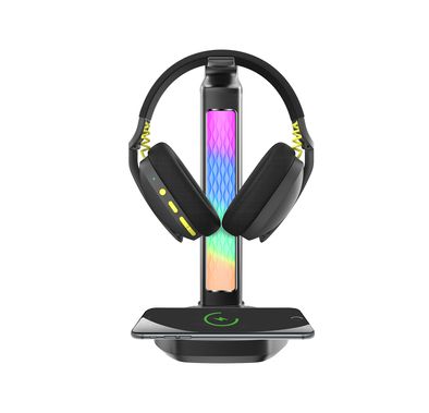 Porodo Gaming Headphone Stand with Wireless Charging Support & USB-C Hub, 4 Modes RGB Lighting, 5W Wireless Charging, 1.5m Cable Length