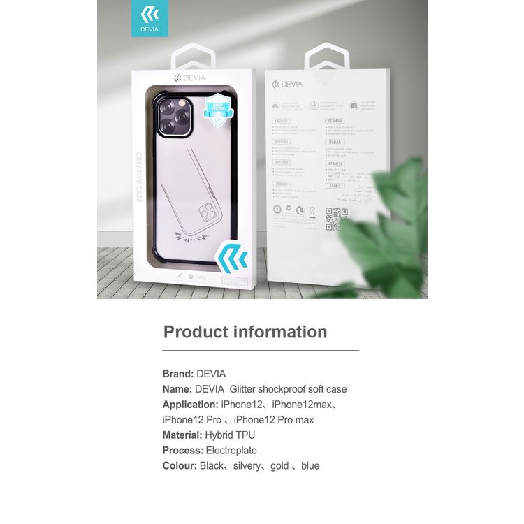 Devia Glitter Shockproof Soft Case Compatible for iPhone 12 Mini (5.4") Scratch Resistant - 1.2m Drop Protection - Anti-yellowish Case - 360° Full Protection Back Cover - Black