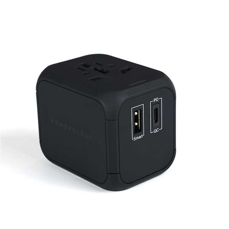 Powerology Universal Travel Adapter 2A + PD 18W- Black