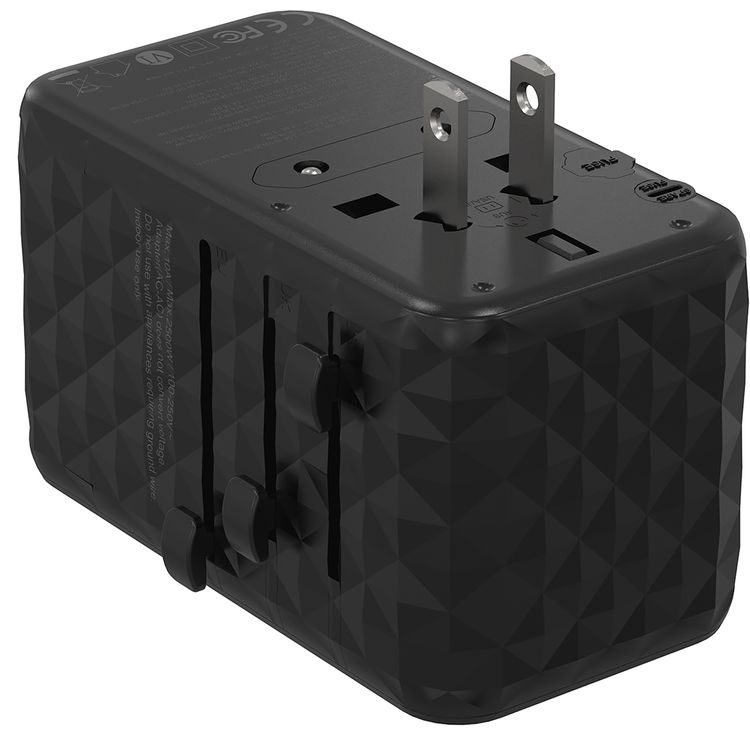 Powerology 4-Port Universal GaN Super Charger with 140W Power Delivery,  0%-60% Charge in 35 Minutes, Laptop Charging Compatibility, Compatible in Over 150 Countries - Black