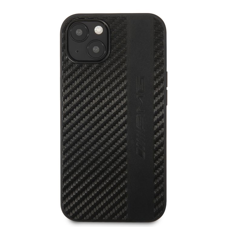 CG MOBILE AMG PC/TPU Case with PU Carbon Effect Gray Leather Stripe & Hot Stamped Logo Compatible for iPhone 13 Pro Max (6.7") Easy Access to All Ports, Shock-Absorption, Anti-Scratch, & Drop Protection Back Cover Suitable with Wireless Charging Officially Licensed