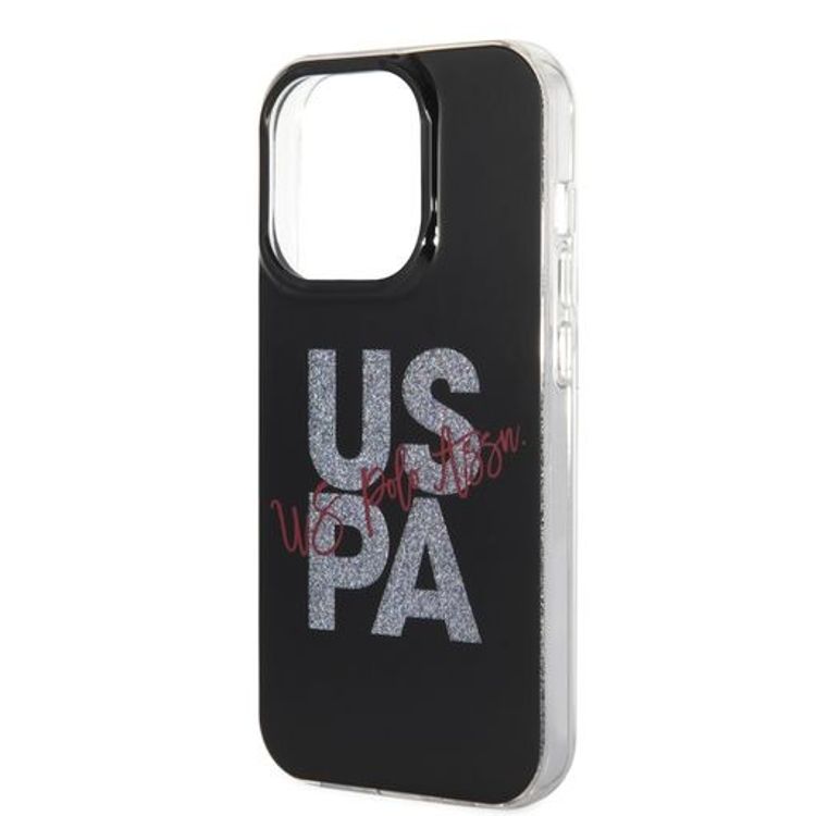حافظة بطاقات لامعة من US Polo لهاتف iPhone 14 Pro - أسود