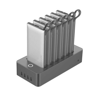 Powerology 6 in 1 Power Bank Station 10000mAh With Built-in Cable, Portable Power Bank, 1 Rapid Recharging Station, Type C Charging Ports - White