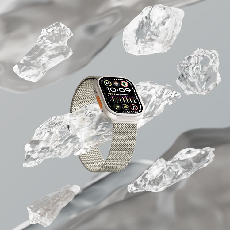 حزام ساعة Levelo SkyWeave، متوافق مع الساعات الذكية 49/46 ملم وساعة Apple Watch SE، السلسلة 9، 8، 7، 6، 5، هيكل من قطعتين، مقاوم للماء، للارتداء على مدار الساعة طوال أيام الأسبوع - التيتانيوم