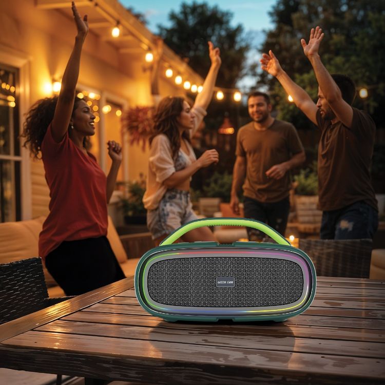 Green Lion Beam Plus Wireless Speaker with 100W Total Power, AUX/USB/TF Input Ports, 15000mAh Battery Capacity, 8 Hours Play Time, 1×Wireless Microphone - Green