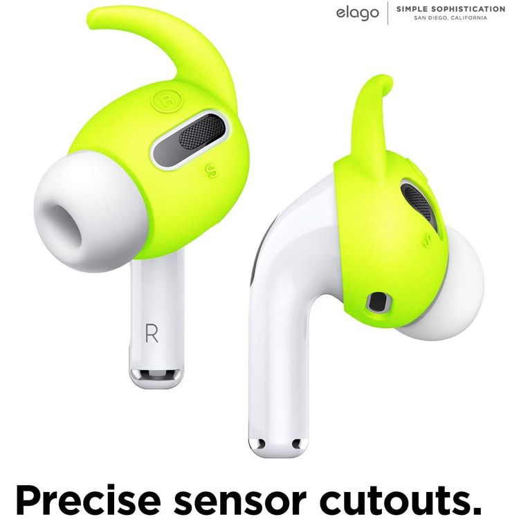 Elago Earbuds Hook Cover, Protective Buffer for Apple AirPods Pro Suitable for Jogging, Cycling, Gym & Fitness Activities [4 Pairs: 2 Large + 2 Small] - Neon Yellow 