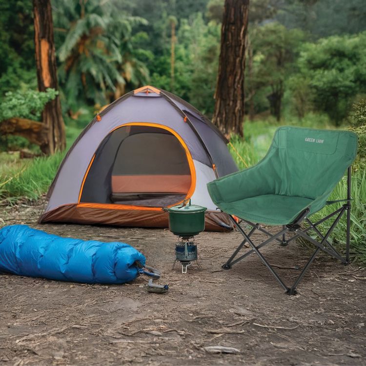 كرسي تخييم قابل للطي من جرين ليون رينجر مع حقيبة حمل، إطار فولاذي ومقعد من قماش أكسفورد 600D، قاعدة مقاومة للانزلاق، دعم بإطار X، قدرة حمل تصل إلى 100 كجم، إعداد سريع - أخضر