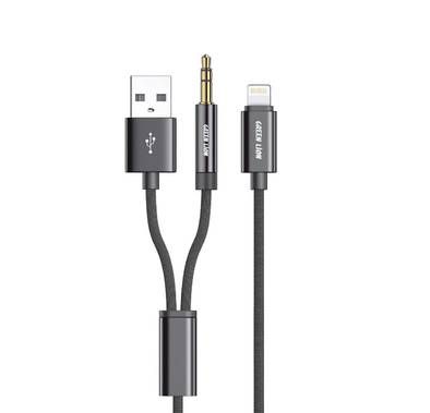 Green Lion 2 In 1 AUX Braided Cable (1.2m) - Black