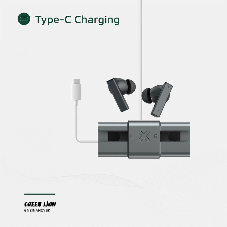 سماعات الأذن Green Lion ZINC Y TWS مع ميزة إلغاء الضوضاء النشطة ANC، بعلبة من سبيكة الألومنيوم، ميكروفون عالي الدقة، تقليل الضوضاء بمقدار 25 ديسيبل، نطاق نقل يصل إلى 10 أمتار - اللون الأسود.