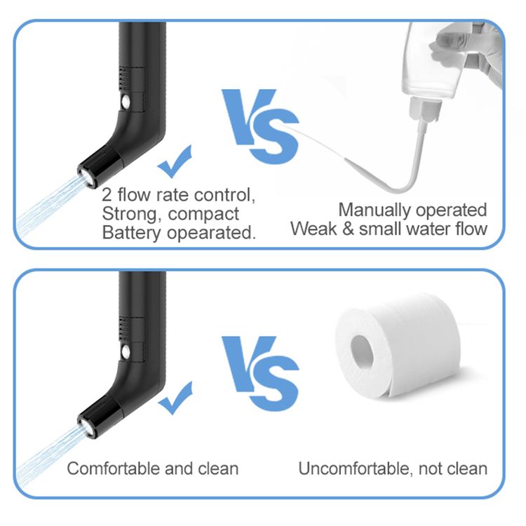 Green Lion Compact Bidet Sprayer for Travel with 800mAh Battery Capacity, Type-C Charging Port, 2-3 Hours Charging Time, 30 Minutes Working Time, 1.2m Hose Length - Black