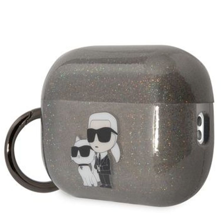 Karl Lagerfeld TPU Glitter NFT Karl &amp; Choupette Airpods Pro 2 جراب - أسود