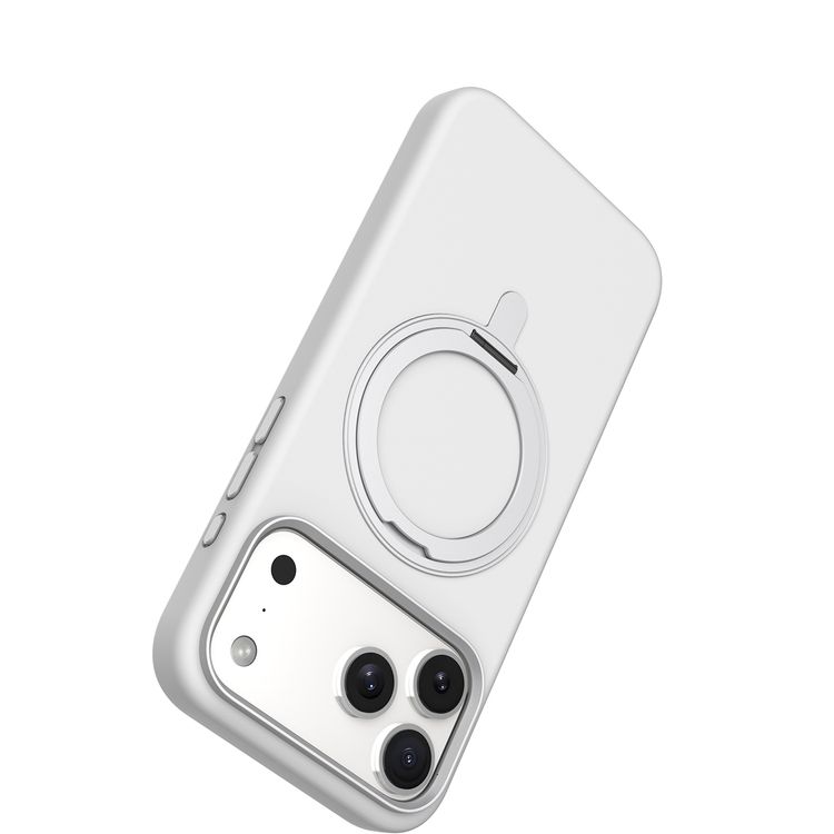 Levelo Iris Pro MagSafe Liquid Silicone Case with Built-in 360° Kickstand for iPhone 17 Pro Max, Metal Accents, Shock-Resistant Bumper, Aluminum Alloy Frame for Camera & Buttons, Drop-Tested, Strong Magnets, Premium Silicone Grip - Silver