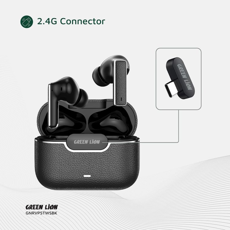 Green Lion River Plus True Wireless Earbuds with ANC + ENC Clarity, 2.4G Connector Included, Up to 7 Hours of Playtime, Smart in-Ear Detection, Bluetooth Version 5.4, -42dB Noise Reduction, 35 Hours Standby Time - Black