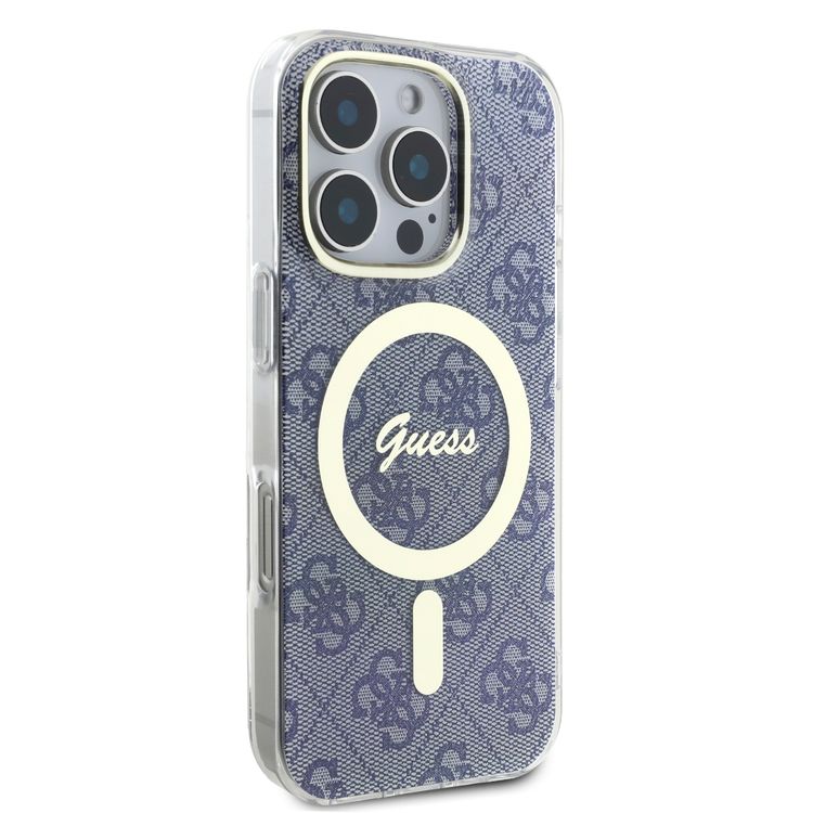 Guess MagSafe 4G Design HD Printing PC & TPU Case for iPhone 16 Pro Max, Lightweight, High-Quality Material, Drop Protection - Blue