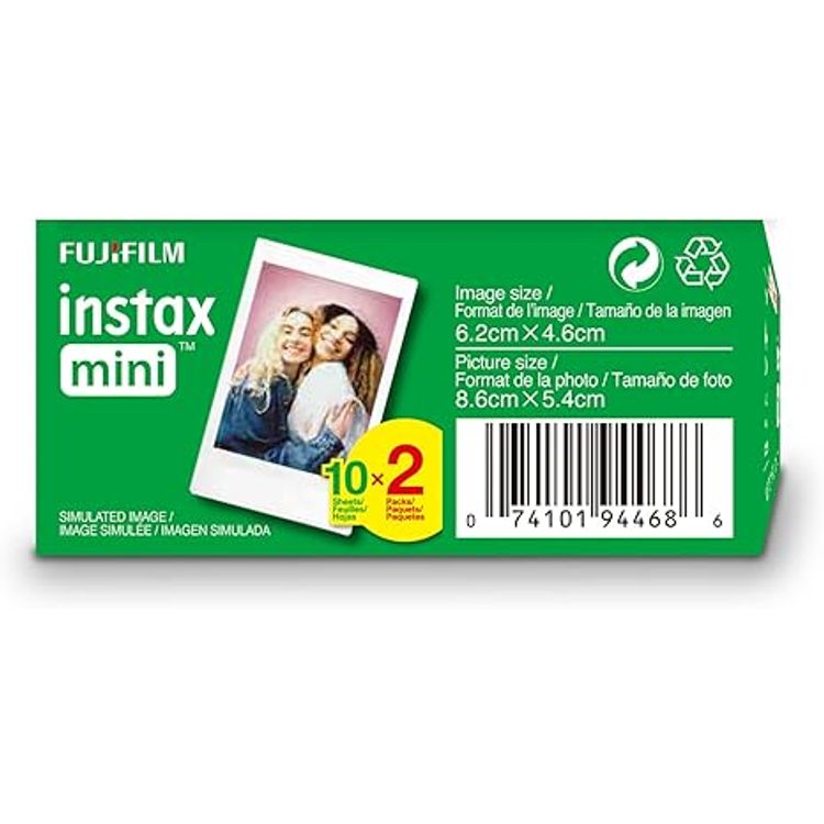 Fujifilm Instant Picture Film for Instax Mini, 5.4 x 8.6cm Film Size, Hi-Speed ISO 800, 20 Sheets, Easy-to-Load Cartridge, Develops Instantly, Works Well in Low Light - White