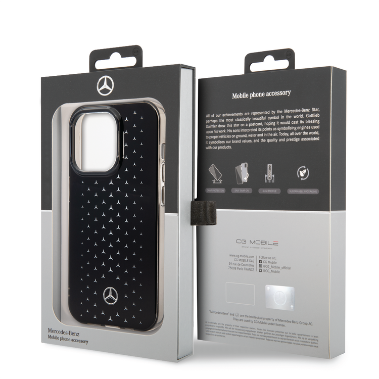 Mercedes-Benz Double Layer PC/TPU Case with Large Star Pattern iPhone 14 Pro Compatibility - Silver
