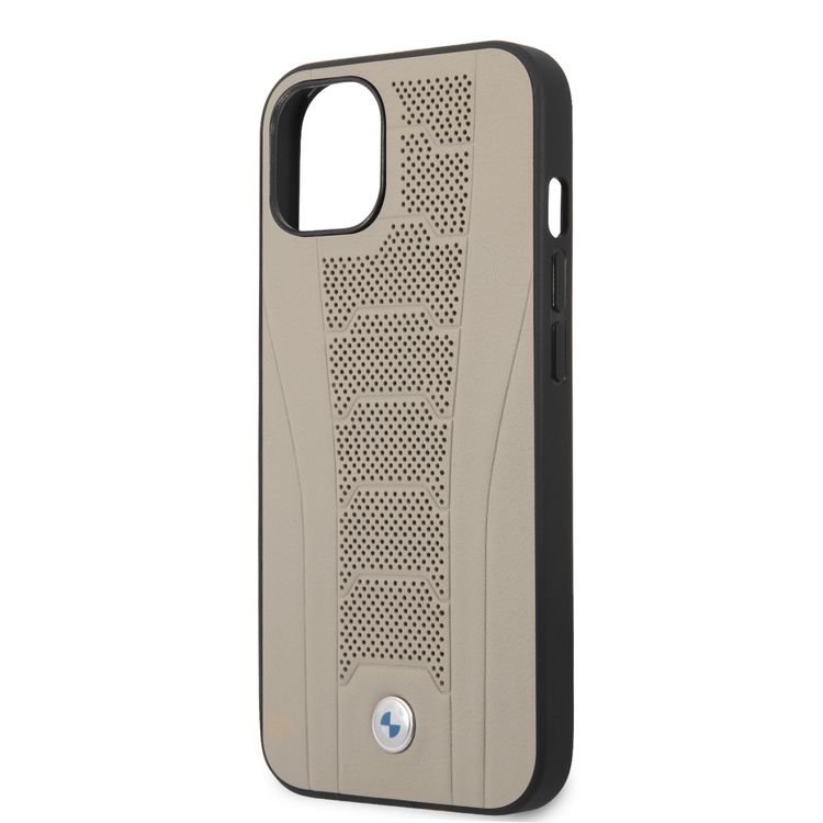 CG MOBILE BMW Real Leather Hard Case Seat Pattern Tone On Tone Perforations Debossed Lines Compatible for iPhone 13 Pro Max (6.7")  - Beige