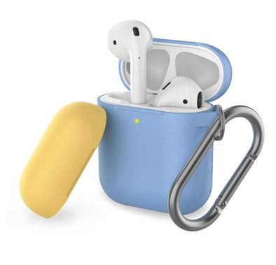 AhaStyle Keychain Version Two Toned Silicone Case with Anti-Lost Ring Compatible for AirPods 1/2 Generation, Scratch & Drop Resistant, Dustproof - Sky Blue / Yellow