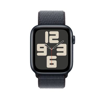 Apple Watch SE 2024 GPS 44mm Midnight Aluminum Case with Ink Sport Loop, Regular - Midnight