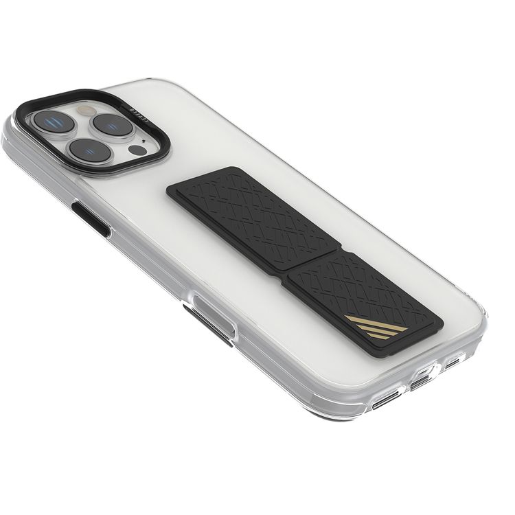 Levelo Morphix Clara Case for iPhone 16 Pro, Hybrid Material, Impact-Resistant Corners, Built-in Leather Grip, Metal Camera Ring - Black