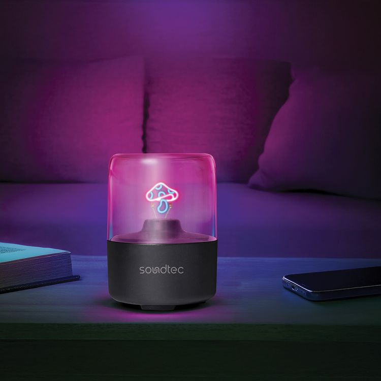 Porodo Soundtec Marlo Portable Wireless Speaker with Ambient Light, Up to 5 Hours Working Time, 350mAh Battery, Bluetooth Version 5.0, USB-C Charging Interface, 3W Speaker Power, Compact & Portable Design, High Fidelity Sound - Black