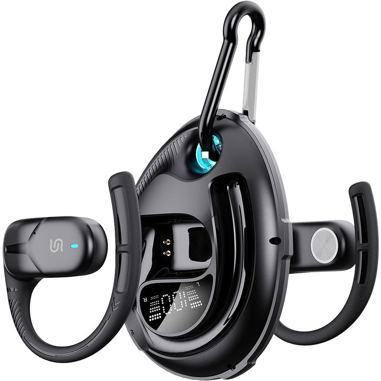 Porodo Octopus Open-Ear Wireless Earbuds with Touch Control, 300mAh Charging Case & 35mAh Earbuds Battery, 5 Hours Play Time, Sweat & Water Resistant, Gaming & Music Mode, Voice Assistant, Ultra Low Latency - Black