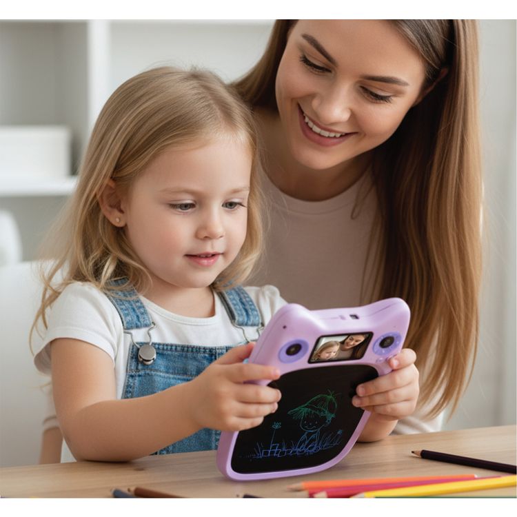 Porodo Kids Drawing & Writing with Board 95 Guided Drawings, 3.0" IPS Display, 1080P Video Recording, 1200mAh Battery Capacity - Purple