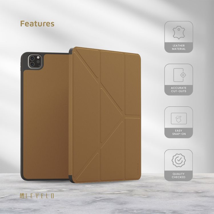 Levelo Elegante Hybrid Leather Case for iPad Pro 4th to 6th Generation, Vertical Orientation & Horizontal Positioning, Shock Absorbent Bumper Case, 360° Protection, Easy Snap-On, Accurate Cut-Outs - Brown