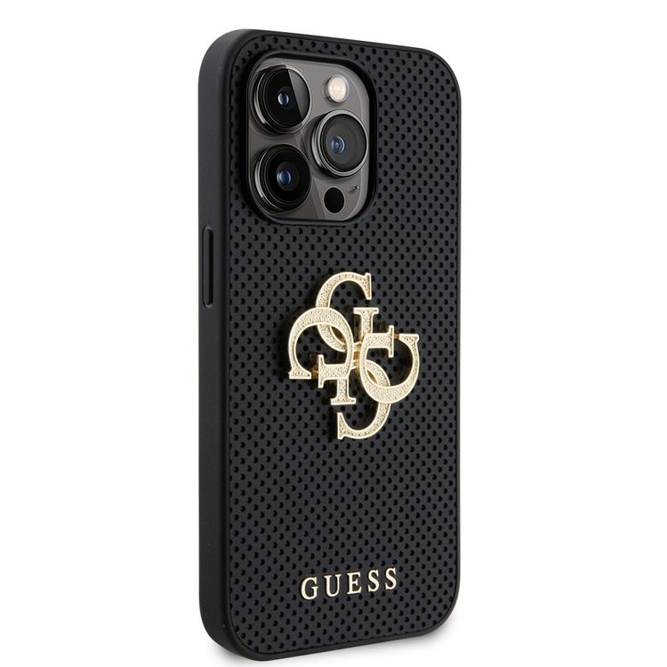 Guess Perforated PU Leather Case with 4G Glitter - Black - iPhone 15 Pro