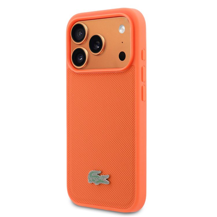 Lacoste Magsafe PU Leather Hard Case with Iconic Petit Pique Logo for iPhone 17 Pro, Slim Profile, Easy Snap-On, Comfortable Grip - Orange