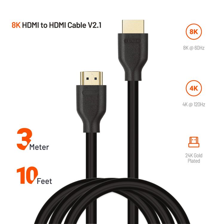 بوردو كابل 8ك HDMI إلى HDMI V2.1 3متر / 10قدم يدعم إيثرنت ، ثلاثي الأبعاد ، وإرجاع الصوت متوافق مع منفذ ميكرو يو اس بي إلى منفذ ميكرو-HDMI ، كابل عالي السرعة - أسود