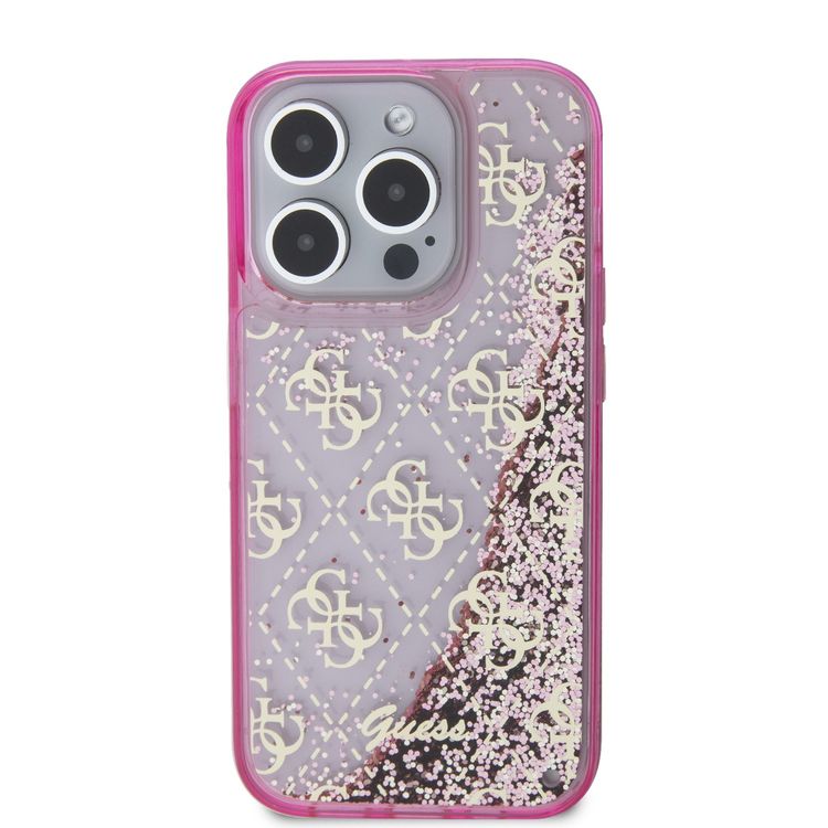 Guess Liquid Glitter Case with 4G Pattern - Pink - iPhone 15 Pro