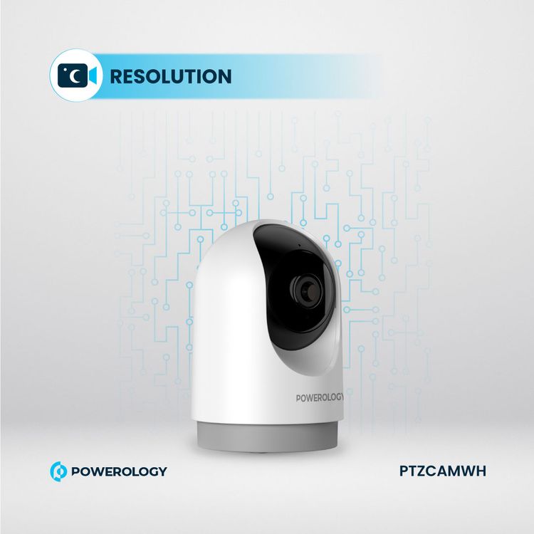 Powerology Indoor PTZ Smart Camera with Human Detection & Motion Sensor, 100° Field of Vision, 3MP Resolution, Pan & Tilt Control, Two-Way Audio - White