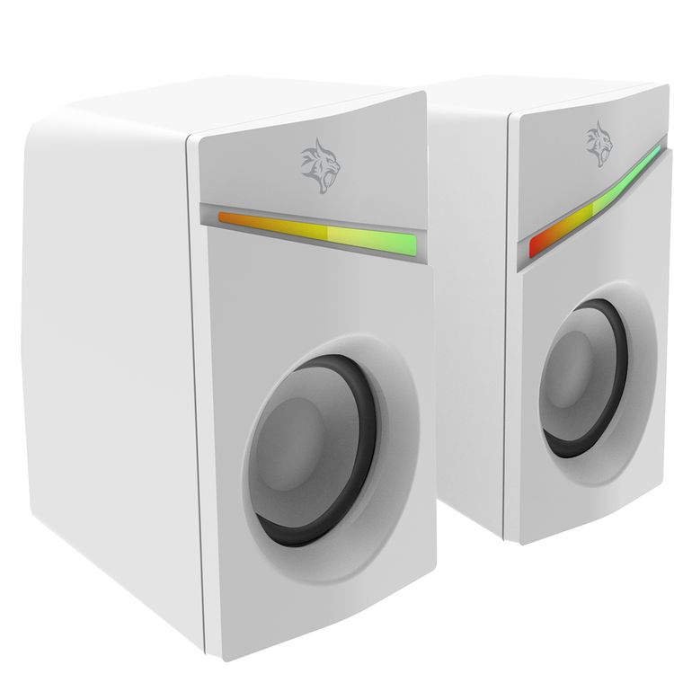  Porodo Gaming Stereo Speakers with Volume Knob Control, Broad Compatibility, Plug & Play, 6W Audio Output, 3.5mm  Audio Interface, 7 Colors Rainbow Lighting - White