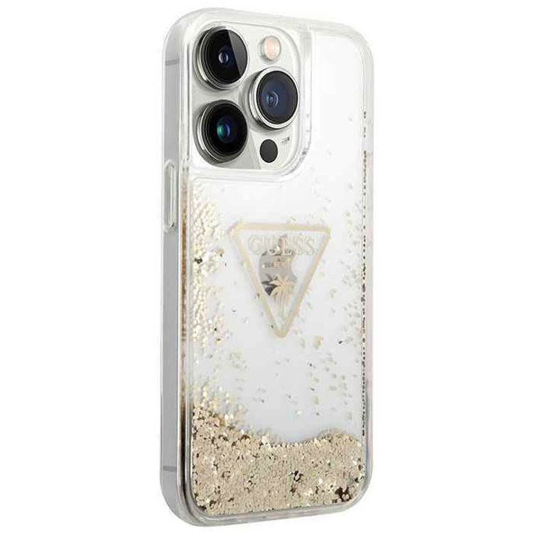 Guess HC Liquid Glitter Case with Triangle Guess Logo - Transparent - iPhone 15 Pro