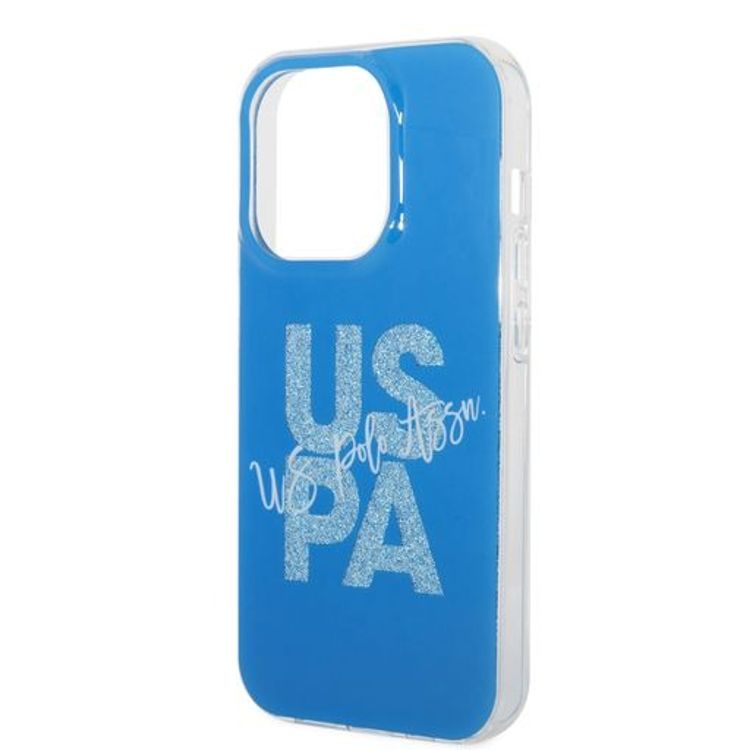 حافظة بطاقات لامعة من US Polo لهاتف iPhone 14 Pro Max - أزرق