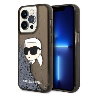 حافظة Karl Lagerfeld Liquid Glitter مع رأس NFT Karl - أسود - iPhone 15 Pro