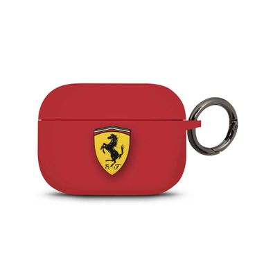 سي جي موبايل فيراري سكوديريا جراب سيليكون بحلقة متوافق مع ايربودز برو ، مقاوم للخدش ، ممتص للصدمات ، حماية من السقوط ، وغطاء واقٍ ضد الغبار مرخص رسميًا - احمر