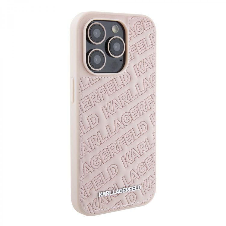 Karl Lagerfeld Quilted Karl Pattern Hard Case for iPhone 15 Pro - Pink