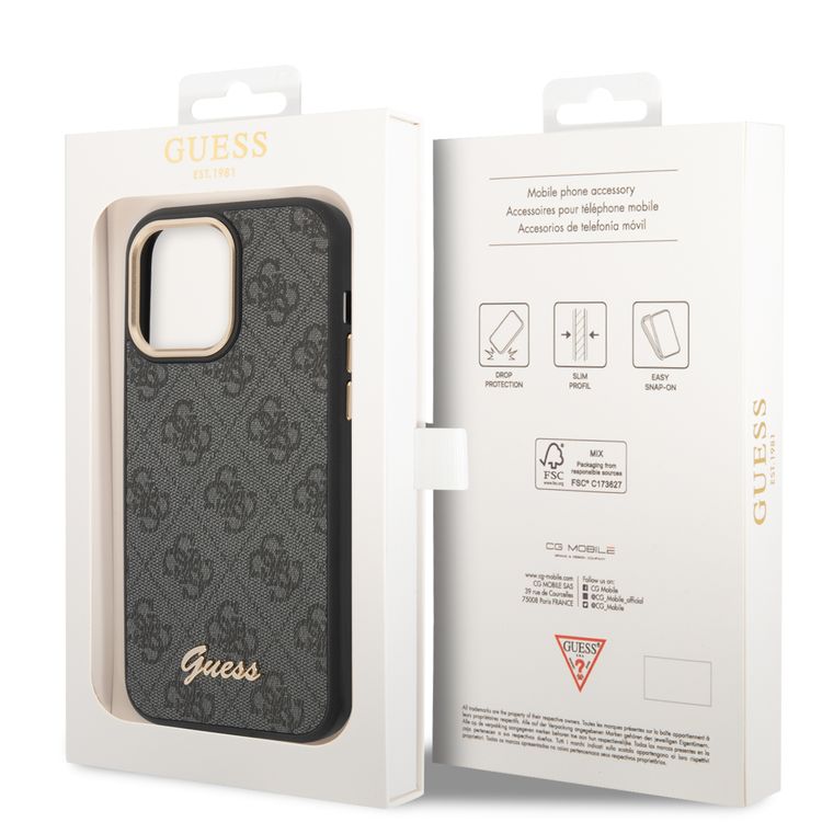 Guess PC/TPU 4G PU Case with Metal Camera Outline & Buttons iPhone 14 Pro Compatibility - Black