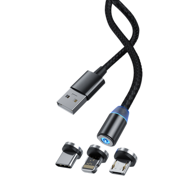 Devia Gracious Series Magnetic Charging  Cable Compatible with Lightning-Type, 1M,  5A-2.1A, Made of Aluminum Alloy and Nylon Braid, Fast Charging, Data Transmission - Black