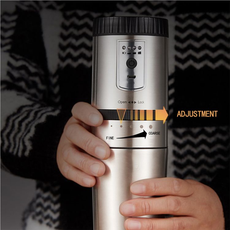 LePresso Portable Burr Mini Grinder and Coffee Maker with Type-C Charging Port, Adjustable Grind Size, Drip Filter, Travel Mug, 250mL Mug Capacity, 18g Coffee Bean Capacity, 1600mAh Battery - Silver