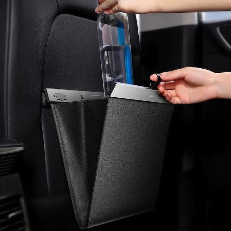 Baseus Large Garbage Bag for Back Seat of Cars, Magnetic Closure, Easy Attachment with Hooks, 5kg Maximum Weight Load, Waterproof and Leakproof - Black