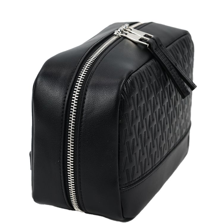 Levelo Pochette Pouch with Mesh Pocket, Built-in Grip Handle, PU Leather Finish & Durable Material, Ample Space, Multiple Compartments, Elastic Strap - Black