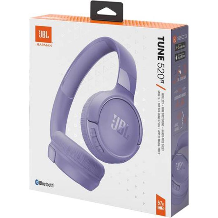 JBL Tune 520BT Wireless On-Ear Headphone with Multi-point Connections, Comfortable & Foldable Design, JBL Pure Bass Sound, Fast Charge, Voice Aware Technology - Purple