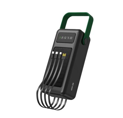 Green Lion Solar Max 50000mAh Powerbank with Digital Display, Solar Charging Panel, Type-C/Micro/Lightening/USB-A Output, lightweight & Portable, 4 Integrated Cables - Black
