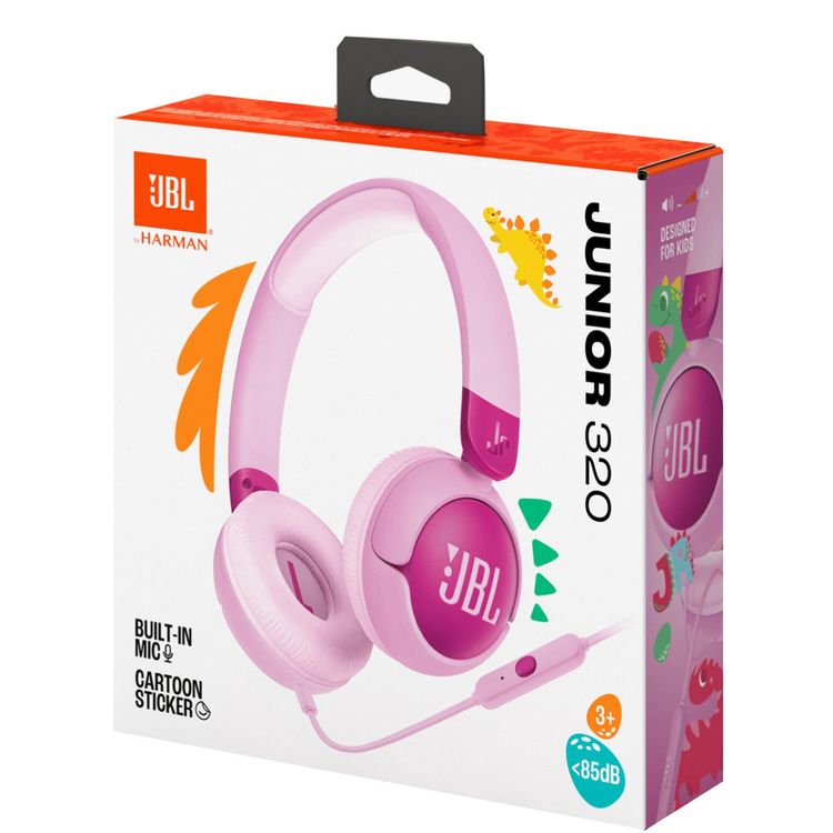 JBL Junior 320 Wired On-Ear Headphones for Kids with JBL Sticker Set, Lightweight, Built-In Microphone, Ultra Portable, 3.5mm Audio Jack, 45° C Maximum Operation Temperature - Purple